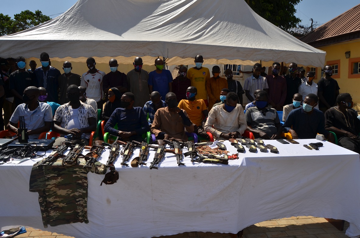 POLICE PARADE 35 SUSPECTS INCLUDING ONE FEMALE FOR ARMED ROBBERY, KIDNAPPING, OTHERS