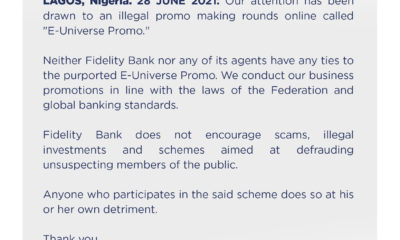 Disclaimer: Fidelity Bank Disowns Illegal Promo