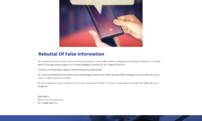 FIDELITY BANK: REBUTTAL OF FALSE INFORMATION