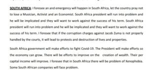 Primate Ayodele’s Warnings To South Africa Comes To Pass