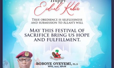 EID-EL KABIR SALLAH CELEBRATION: OYEYEMI FELICITATES WITH MUSLIMS