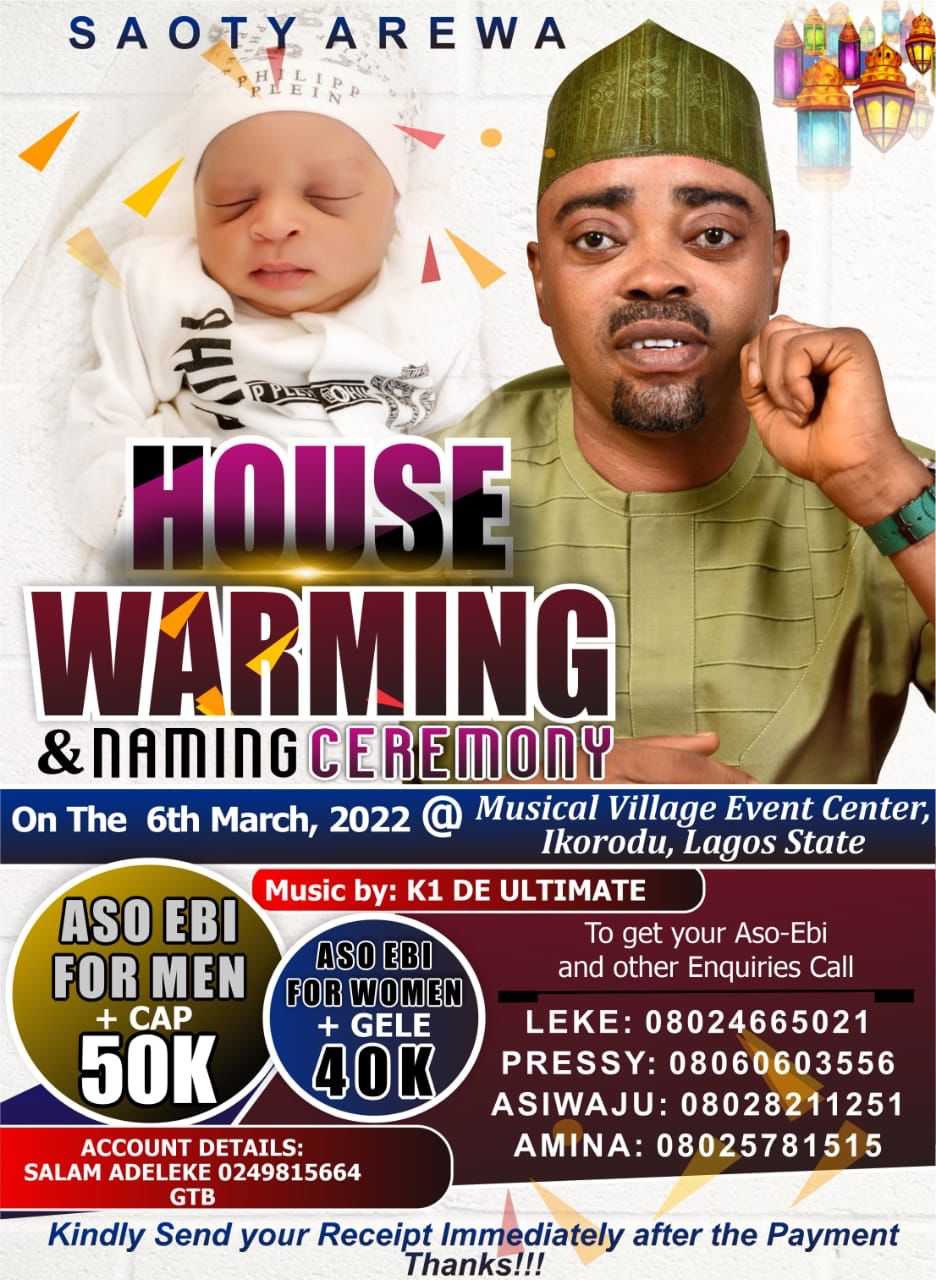 Popular Islamic Artiste, Saoty Arewa, Fixes Naming Ceremony, Housewarming for March