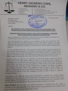 PREMIUM TIMES ORDERED TO RETRACT DEFAMATORY STATEMENT