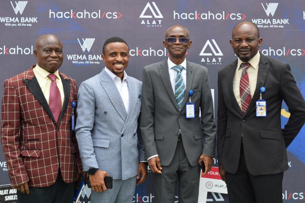 Left to right, Chief of Staff to the President ,Prof. David O. Alao, Head Innovation, WEMA Bank, Solomon O. Ayodele, (Ph.D) President/Vice-chancellor ,Prof. Ademola S. Tayo, VP (Student Development),Dr. Sunday Audu at the Hackaholics3.0 event which held in Babcock University