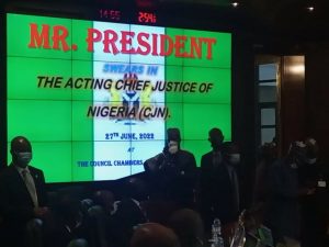 BREAKING: Buhari swears-in Olukayode Ariwoola as new acting CJN 