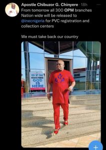Apostle Chibuzor Chinyere Donates 300 Branches Of His Church To INEC For PVC Registration