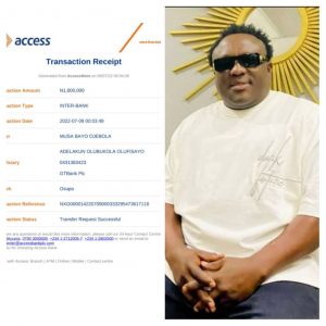 EID-EL-KABIR : FUJI STAR, KING (DR) SAHEED OSUPA, DONATES A WHOOPING ONE MILLION NAIRA TO PRINCE ADEMOLA ADELAKUN