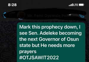 Apostle Omotosho Gives Prophetic Alert On APC Gubernatorial candidate, His Message concerning Sen Adeleke