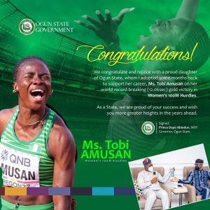 We are proud of you, Gov. Abiodun felicitates world record holder, Amusan