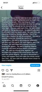 How Pro Kingsley Gave prophetic Alert On presidential Convoy, Raises Prayer for Buhari