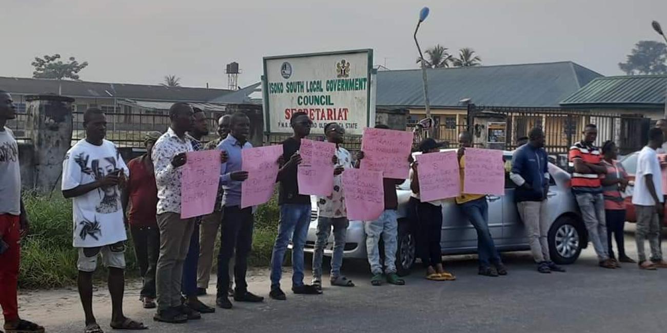 Delta state councilors protest against council chairman over contract award to his wife