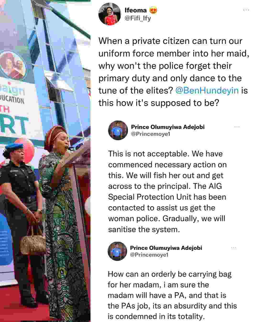 Police to sanction Atiku wife's orderly for carrying her bag at event