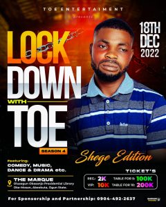 Tobi Elegbede To Shutdown Abeokuta This December With “Lockdown With TOE” Comedy Show