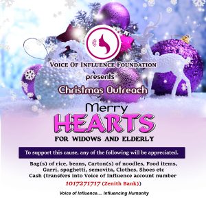 Voice Of Influence Foundation Presents Christmas Outreach For widows, Elderly