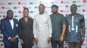 Photo caption:
L-R: Oluwatobi Ajayi, Chairman, Nord Automobiles Limited; Ifedayo Agoro, Chief Executive Officer, Dang Lifestyle; Abubakar Suleiman,Managing Director and Chief Executive Officer, Sterling Bank Plc; Ibidapo Martins, Chief Marketing Officer, Sterling Bank Plc and Ehis Ero, Chief Executive Officer, Ero Crafted at the unveiling of Made by Nigerians press conference in Lagos recently
