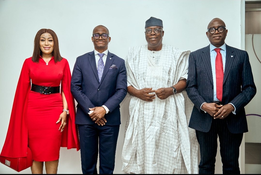 From Left to right: Regional Manager Abuja 2, Wema Bank, Queen Dillion, Managing Director and Chief Executive Officer, Wema Bank Ademola Adebise, Special Adviser to the President of Nigeria on Political Matters, Senator Babafemi Ojudu, Executive Director, North and East Directorate, Wema Bank Emeka Obiagwu, at the commissioning of the Wema Bank branch in CBD Abuja last week.