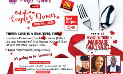 Valentine Couples Dinner: Temitope Fabinu Adeniba Hosts "Love is a Beautiful Thing" @ Airport Hotel ikeja, February 18