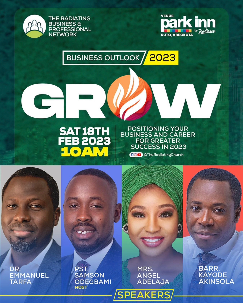 THE RADIATING CHURCH HOLDS ITS 2023 ANNUAL BUSINESS OUTLOOK The Radiating church has announced its annual business outlook which is scheduled to hold on Saturday 18th February, 2023 at 10am. This year conference is billed to hold at the Park inn by Radisson blue, Kuto at Abeokuta, Nigeria and it is themed ‘GROW’ The annual business outlook aims at developing the effectiveness of career attendees as well as sharing blue ocean strategies for young business owners. According to the statement issued by the Cosmopolitan Pastor of the church who is also the host of the business conference, this year conference promises to have an array of speakers like Dr. Emmanuel Tafa, Barr. kayode Akinsola, a business lawyer, Dr. Angel Adelaja, a senior special assistant to the governor on agriculture among other speakers which are drawn from various sectors of the economy.