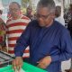 Aliko Dangote casting his vote in a ward in Victoria Island