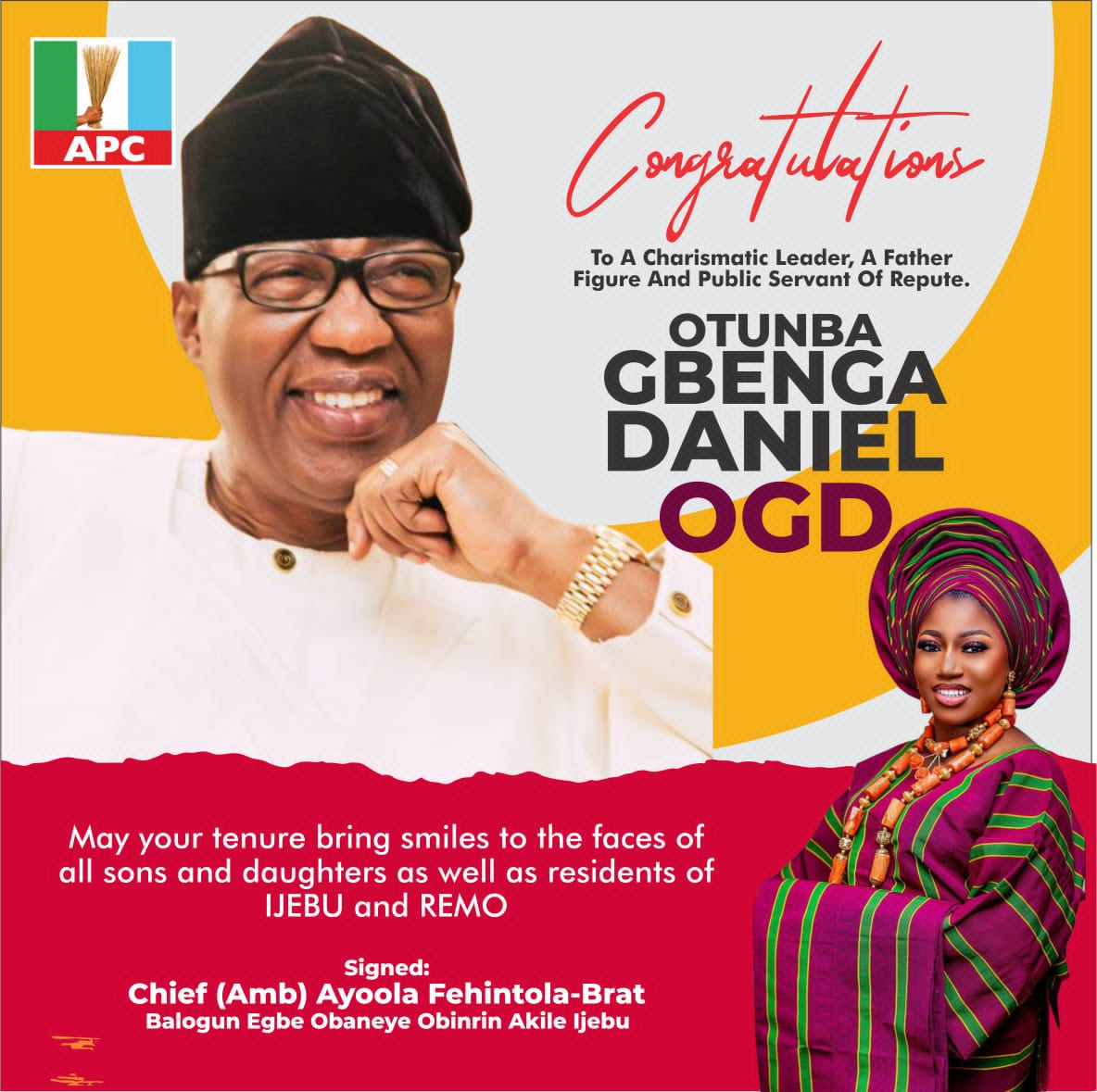 Balogun Egbe Obaneye Obinrin, Ayoola Fehintola-Brat Celebrates OGD, Yayi, GNI Victories At The Polls*