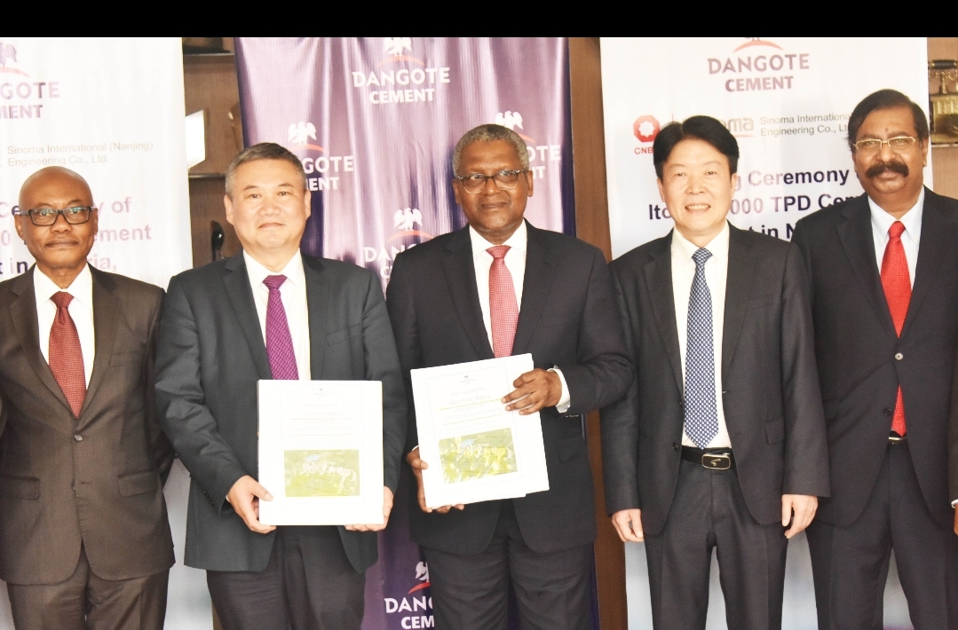 Dangote, Sinoma Sign Agreement On new 6Mta Cement Plant In Itori, Ogun State   