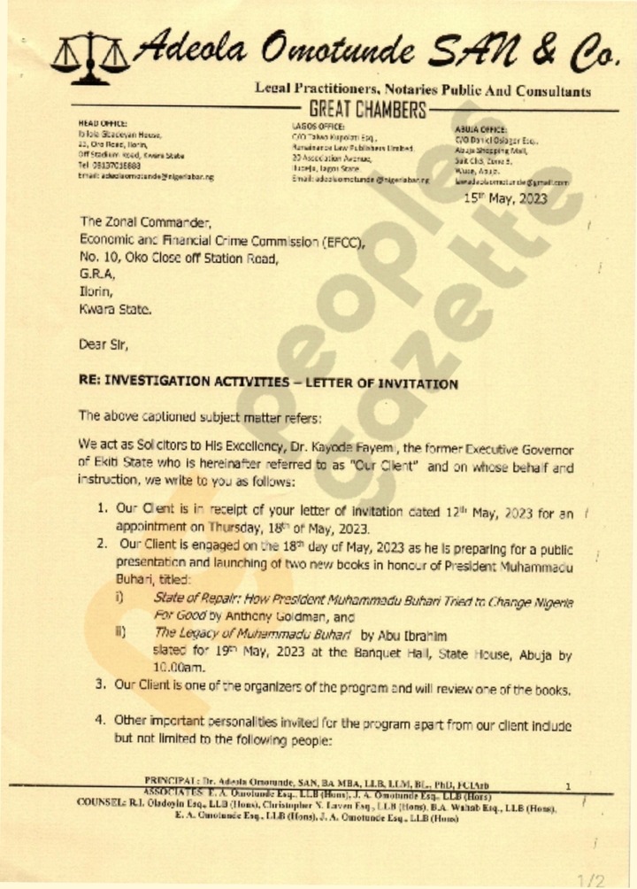 Kayode Fayemi Begs EFCC To Delay Money Laundering Probe Until After Tinubu's Inauguration, PMB' Book Launch