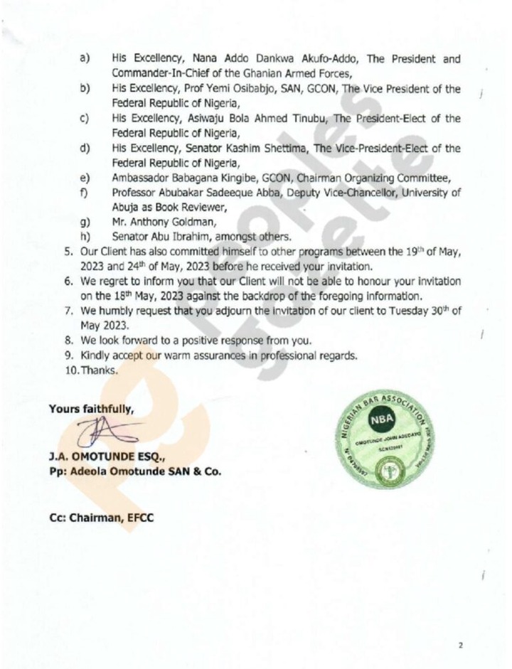 Kayode Fayemi Begs EFCC To Delay Money Laundering Probe Until After Tinubu's Inauguration, PMB' Book Launch