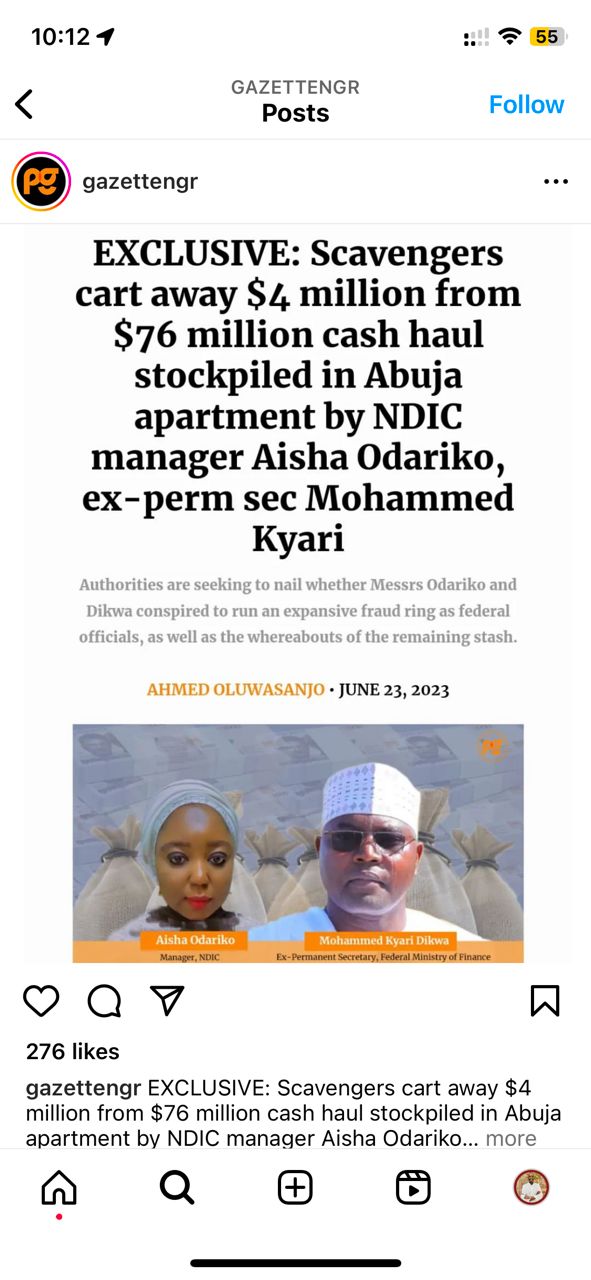 Rejoinder: Scavengers Cart Away $4 Million from $76 Million Cash Haul Stockpiled in Abuja Apartment by Aisha Odariko and Ex-Perm Sec Mohammed Kyari