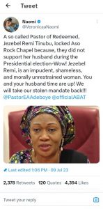 Oluremi Tinubu Responds To Rumour Of Aso Chapel Closure