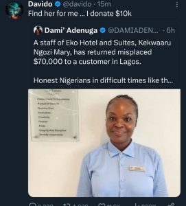 $70,000: Ngozi Mary And Davido’s $10,000, Peter Obi’s Call For National Honour