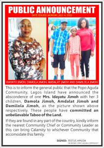 PUBLIC ANNOUNCEMENT: A Mother Absconds with Thee children (photo)