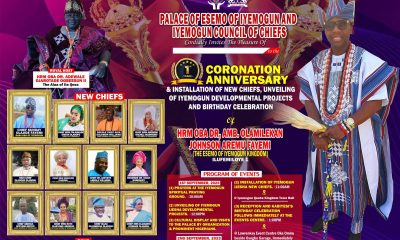 15 Obas, Chief Imam Yorubaland, Ayinkealagbo worldwide,top Personalities,all set for Oba Olamilekan Johnson Aremu Fayemi, Ilufemiloye 1 Oniyemogun of Iyemogun Ijesha kingdom's Coronation anniversary,2023.