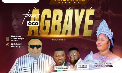 Prophetess Egbin Orun Divine Return: Ògo Àgbáyé Special Anointing Service, September 11, 2023