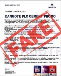 Dangote Cement denies running sales Promo