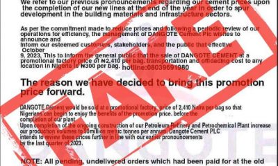 Dangote Cement denies running sales Promo