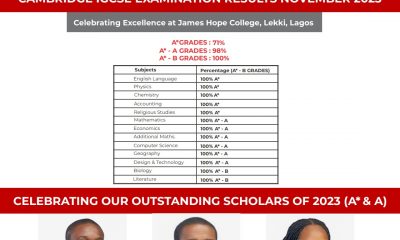 James Hope College Lagos Sets Record In November Cambridge IGCSE Examinations