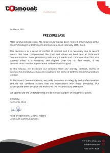 PR firm fires Sheefah Zarma after 44 days of employment 

Dotmount Communications cut ties with Sheefah Zarma, 44 days after hiring her as country manager in Nigeria.
The sack culminated a rapid and startling fall for Miss Sheefah, who at the beginning of the year was not only the head of the operations in Nigeria, but was also the most celebrated staff of the company, after the management did a massive media coverage on her in over 600 media outlets around the world, with a photo shoot by one of the most prominent photographers in Nigeria.
“The decision is as a result of conflict of interest and it is necessary to the recent events that have compromised the trust and values, we hold dear in the company,” said Henrietta Otto, the Ghana’s office manager of the company, who stepped in at the beginning of March, will continue running the company’s affairs in both Ghana and Nigeria, the global media company said.
 “No organization, particularly a media and communication firm, can succeed unless it is cohesive, and aligned. Over the last few weeks, it has become clear that this appointment undermined that goal. By this release, we dissociate our company from any activity, contract, claims or business Ms Sheefah Zarma carries out with the name of our company.” Henritta said. 
“You can imagine someone being paid heavily to work for an organization demanding to share same office with her employer to run her own companies. And after two weeks of her sack, she went on social media to claim she had resigned and discredited the company on multiple occasions. This individual also petitioned the Nigerian police to lay a bogus and insane claim that the CEO had sent a squad of policemen to assassinate her, on the same day the highly respected founder of the company paid a blogger to help delete an old negative article on her from the internet. How would you classify such a person? I really don't think such person is on their right senses. I have never heard of a boss who sacks his staff and still went ahead to pay a blogger to help delete an old bad press of over 5 years. This is so sad and it should be condemned”, said Benjamin Amu, who helped facilitate the delete some of the bad articles on the ex-staff.  