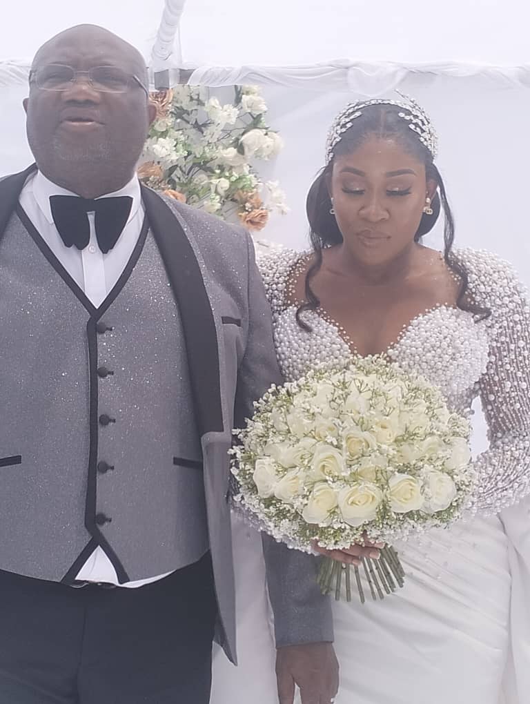 Rotimi Makinde congratulates Akeeb Ajilesoro as he tie the knot with his long time lover, Franca