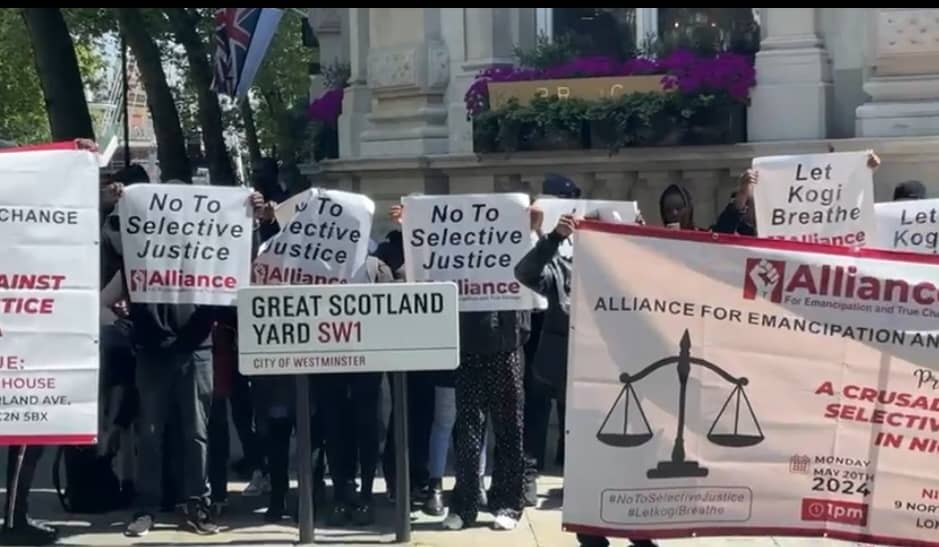 Kogi indigenes, concerned Nigerians stage pro-Yahaya Bello protest in London, urge Pres Tinubu to ensure adherence to rule of law