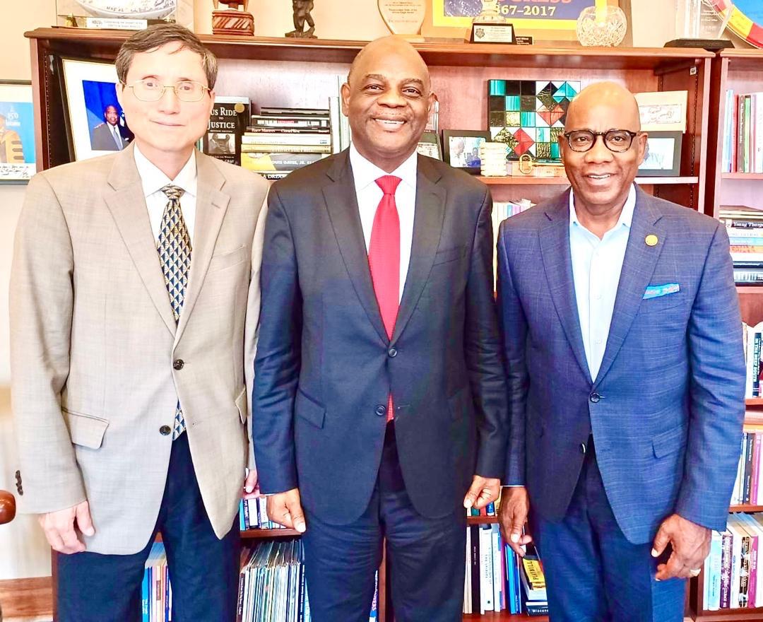 Picture shows (L-R) Dr. David K. Wilson, President (Vice Chancellor) of Morgan State University, Baltimore, Maryland, USA, TETFUND Executive Secretary Arc. Sonny Echono and the University’s Provost of Science, Prof. Hongtao Yu, when Ochono visited TETFUND scholars in the University on Monday.