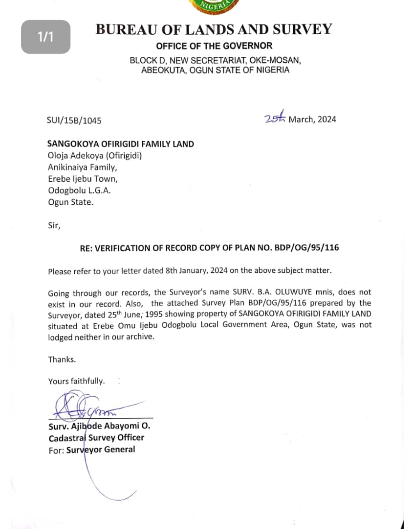 EXPOSED: WITH ALLEGED FRAUD AND FORGERY OGUN LAND GRABBERS OBTAIN COURT JUDGMENT