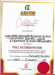 Milestone Achievement: LASUSTECH Mass Communication Department Secures ARCON Nod