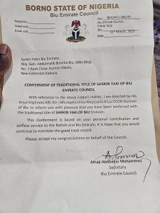 EMIR OF BIU CONFERRED TRADITIONAL TITTLE ON MAJOR GENERAL BULAMA BIU mni (Rtd)