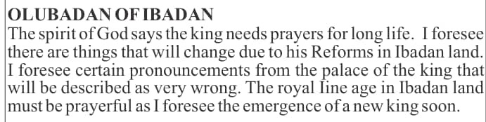 How Primate Ayodele Foretold Olubadan’s Demise Two Days Ago In WTN 2025/2026