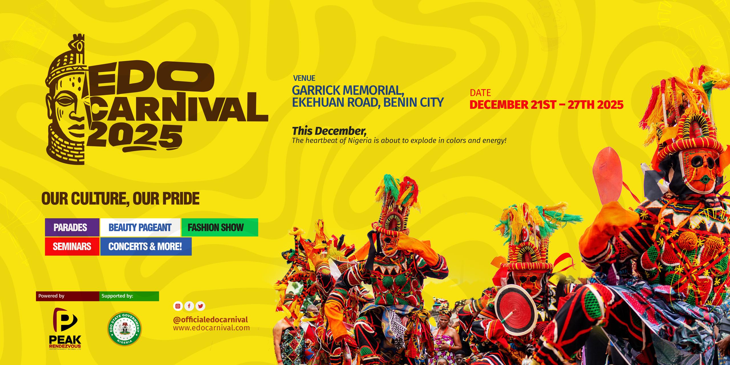 Benin City Set to Dazzle: Edo Carnival 2025 Promises a Week of Culture, Colour, and Celebration!