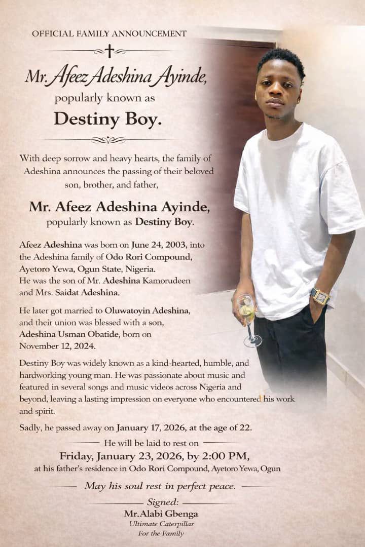 Remembering Afeez Adeshina “Destiny Boy” : A Life of Promise, Music, And Quiet Impact ~ 1ST ELEVEN9JA TV By Alhaji Arems (Baba Fuji)