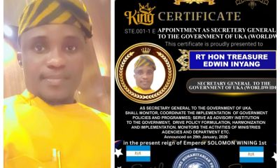 Rt Hon Treasure Edwin Inyang Appointed Secretary General to the Government of UKA (Worldwide)*